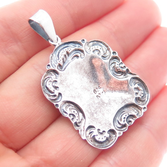 925 Sterling Silver Vintage Floral Repousse Oxidized Charm Pendant - Picture 2 of 7